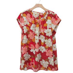 Daniel Rainn Red Floral Short-Sleeve Blouse